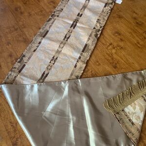 Long Elegant Gold and Cream Table Runner With Gold Fringe on End